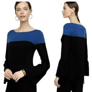 Ann Taylor Color Block Blue and Black Sweater with Flared Sleeves Size Medium
